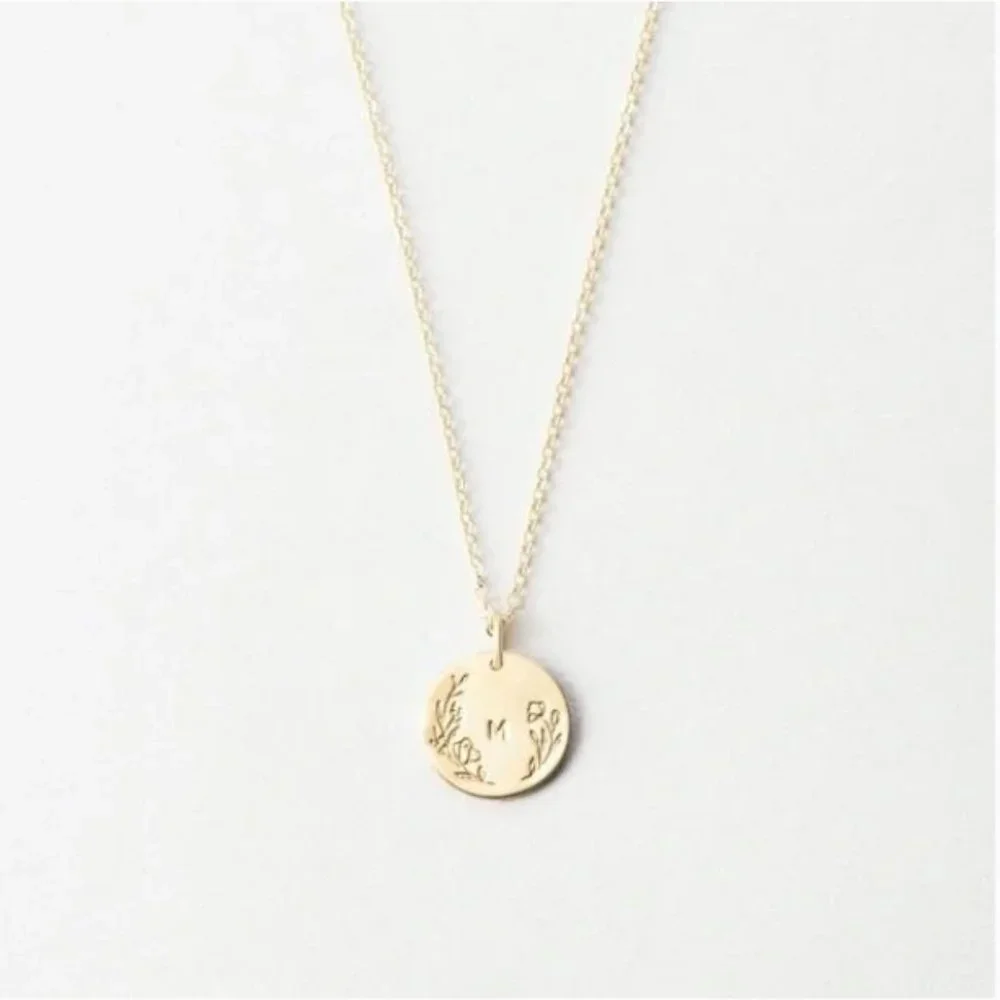 Floral Letter M Initial Dainty Silver/Gold Floral Engraved Boho/Indie Necklace - Picture 6 of 16